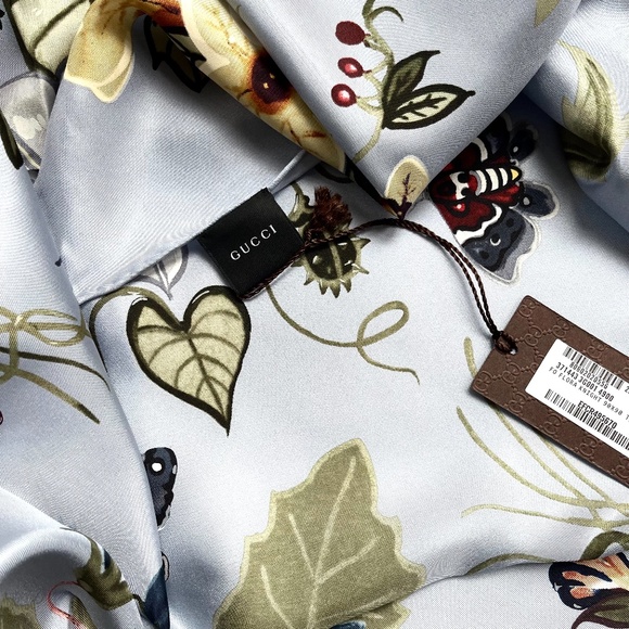 New Gucci Scarf Flora Print Kris Knight Blue Silk Wrap with Gucci Gift Box - Picture 8 of 16